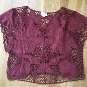 LA hearts maroon crochet top